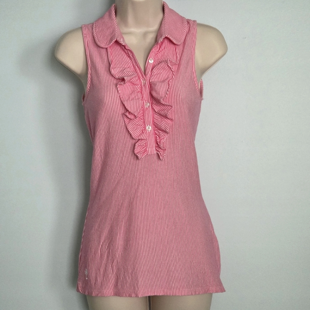 Lilly Pulitzer Drew Ruffled Pink & White Striped Sleeveless Top